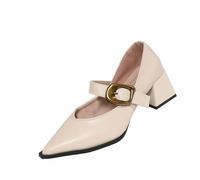 Mocassini da donna in morbida pelle con punta rotonda e suola piatta per un comodo abbigliamento casual in autunno e inverno, Beige, 37 EU