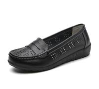 Mocassini da Donna in Pelle Cava Scarpe Basse da Donna con Testa Rotonda comode Casual Passeggio da Guida Barca Allattamento,Nero,44 EU