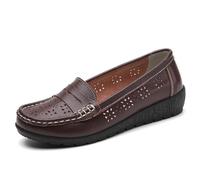 Mocassini da Donna in Pelle Cava Scarpe Basse da Donna con Testa Rotonda comode Casual Passeggio da Guida Barca Allattamento,Marrone,41 EU