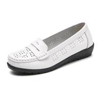 Mocassini da Donna in Pelle Cava Scarpe Basse da Donna con Testa Rotonda comode Casual Passeggio da Guida Barca Allattamento,Bianca,42 EU