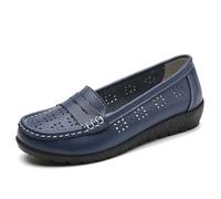 Mocassini da Donna in Pelle Cava Scarpe Basse da Donna con Testa Rotonda comode Casual Passeggio da Guida Barca Allattamento,Blu,44 EU