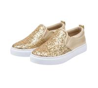 Mocassini da donna in pelle, con plateau, glitterati, eleganti, comodi, gold, 38 EU