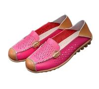 Mocassini da Donna in Pelle con Punta Tonda, Casual, Morbidi e Piatti, Scarpe da Barca, Slip-on, Leggere, da Guida,Rosa,43 EU