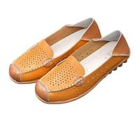 Mocassini da Donna in Pelle con Punta Tonda, Casual, Morbidi e Piatti, Scarpe da Barca, Slip-on, Leggere, da Guida,Giallo,38 EU