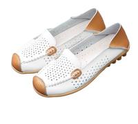 Mocassini da Donna in Pelle con Punta Tonda, Casual, Morbidi e Piatti, Scarpe da Barca, Slip-on, Leggere, da Guida,Bianca,43 EU