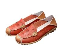 Mocassini da Donna in Pelle con Punta Tonda, Casual, Morbidi e Piatti, Scarpe da Barca, Slip-on, Leggere, da Guida,Arancia,41 EU