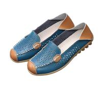 Mocassini da Donna in Pelle con Punta Tonda, Casual, Morbidi e Piatti, Scarpe da Barca, Slip-on, Leggere, da Guida,Blu,35 EU