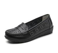 Mocassini da Donna in Pelle con Punta Tonda Cava, alla Moda, Traspiranti, con Suola Morbida, Bassi e Casual, da Guidare/Scarpe da Barca,Nero,35 EU