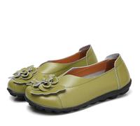 Mocassini da Donna in Pelle, Mocassini Piatti Slip-on con Fiori, Casual, Punta Rotonda, Scarpe da Guida Selvagge, morbide, da Passeggio, Scarpe da Barca,Green 2,42 EU