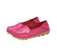 Mocassini da Donna in Pelle Traforata Casual Comodi Piatti Morbidi Scarpe da Barca Punta Tonda Slip-on Scarpe da Guida,Rose Red,36 EU