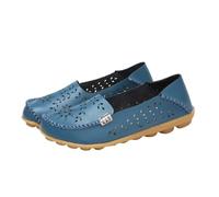 Mocassini da Donna in Pelle Traforata Casual Comodi Piatti Morbidi Scarpe da Barca Punta Tonda Slip-on Scarpe da Guida,Blue 2,44 EU