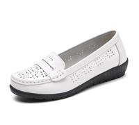 Mocassini da Donna in Pelle Traforata Comodi Slip-on Scarpe Basse Casual Punta Tonda Scarpe da Guida morbide e comode da Passeggio da Barca,Bianca,36 EU