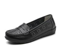 Mocassini da Donna in Pelle Traforata Comodi Slip-on Scarpe Basse Casual Punta Tonda Scarpe da Guida morbide e comode da Passeggio da Barca,Nero,35 EU