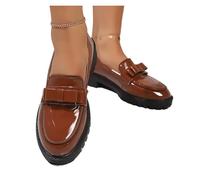 Mocassini da Donna Mocassini da Donna in Pelle con Nodo a Farfalla, Punta Tonda, Tacco Spesso, Scarpe for Il Tempo Libero per Passeggio(Light Brown,41)