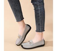 Mocassini da donna per lavoro e casual, comodi, in pelle, senza lacci, per ufficio, guida, barca, scarpe da passeggio leggere e piane, Grigio, 39 EU