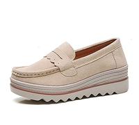 Mocassini da Donna Piattaforma Antiscivolo Traspirante Slip-On Taglio Basso Tinta Unita Pelle Scamosciata Zeppa Superficiale Scarpe Casual da Passeggio giornaliere