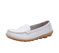 Mocassini da guida casual da donna, senza lacci, in finta pelle, con punta classica cucita per tutti i giorni, scarpe primaverili, bianco, 38 EU