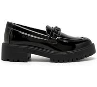 Mocassini da scuola in vernice nera da ragazza, comodi e antiscivolo, con elegante dettaglio a catena, misura 36-40, Vernice nera, 37 EU