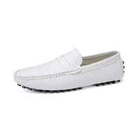 Mocassini da uomo a punta quadrata in pelle nabuk mocassini da guida antiscivolo tacco piatto leggero camminare all'aperto slip-on, bianco, 43 1/3 EU