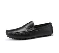 Mocassini da uomo a punta quadrata in pelle nabuk mocassini da guida antiscivolo tacco piatto leggero camminare all'aperto slip-on, Nero , 43 1/3 EU