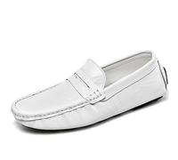 Mocassini da uomo alla guida Penny mocassini in pelle PU scarpe da barca tacco piatto antiscivolo antiscivolo resistente all'aperto matrimonio slip-on, bianco, 42 2/3 EU