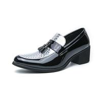 Mocassini da uomo alla moda con nappa, comodi, senza lacci, con suola bassa, tacco a blocco, scarpe da lavoro, scarpe casual antiscivolo da lavoro e ufficio, Nero e bianco, 45 EU