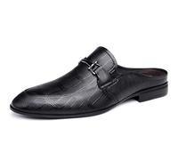 Mocassini da uomo alla moda senza schienale in vera pelle nera muli pantofole slip on scarpe, Nero 1, 40 2/3 EU