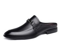 Mocassini da uomo alla moda senza schienale in vera pelle nera muli pantofole slip on scarpe, Nero 2, 44 EU