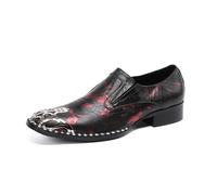 Mocassini da uomo casual da ballo con punta in metallo, tacco in vera pelle, mocassini penny, per feste di nozze, balli occidentali, Nero , 44 EU