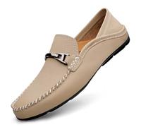 Mocassini da uomo casual in vera pelle, mocassini senza lacci, da indossare tutti i giorni, cachi, 40 2/3 EU
