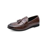 Mocassini da uomo con punta brunita stampa coccodrillo con nappa in pelle vegana flessibile confortevole antiscivolo classico Walking Slip-on, Marrone, 40 2/3 EU