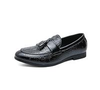 Mocassini da uomo con punta brunita stampa coccodrillo con nappa in pelle vegana flessibile confortevole antiscivolo classico Walking Slip-on, Nero , 42 1/3 EU
