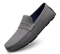 Mocassini da Uomo con Punta Quadrata in Pelle Nabuk, Mocassini da Guida Penny, Flessibili, Antiscivolo, con Tacco Piatto, da Passeggio, da Ballo, Slip on(Grey,41 EU)