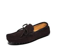 Mocassini da uomo con punta quadrata in pelle nabuk, scarpe da barca con tacco piatto, antiscivolo, leggere, slip-on, Marrone, 42 2/3 EU