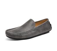 Mocassini da Uomo con Punta Quadrata, in Pelle PU, Stile Guida, Antiscivolo, Comodi, Casual, Classici, Senza Lacci(Grey,38 EU)