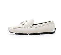 Mocassini da Uomo con Punta Quadrata, Punta a Coda di Rondine, Pelle Scamosciata vegana con Nappa, Leggeri, Antiscivolo, Comodi, Classici da Sposa(Bianco,43 EU)