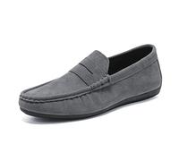 Mocassini da uomo con punta rotonda in pelle scamosciata con tomaia in pelle scamosciata, mocassini flessibili, resistenti, comodi, casual, alla moda, Grigio, 42 2/3 EU