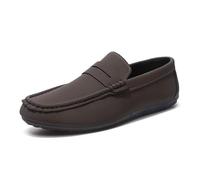 Mocassini da uomo con punta rotonda in pelle vegana, mocassini penny, leggeri e piatti, antiscivolo, per camminare, casual, senza lacci, Marrone, 39 1/3 EU