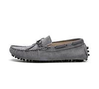 Mocassini da uomo con punta tonda in pelle scamosciata tinta unita mocassini da guida in barca comodi leggeri antiscivolo classici slip-on, Grigio, 42 2/3 EU