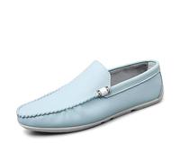 Mocassini da Uomo con Punta Tonda, Tinta Unita, in Pelle PU, Scarpe da Guida Leggere, Antiscivolo, Flessibili, da Sposa(Light Blue,43 EU)