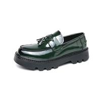 Mocassini da Uomo con Suola Spessa in Pelle Verniciata Classici con Punta Rotonda E Tacco Spesso Slip-On Scarpe Casual da Lavoro Formali,Verde,46 EU