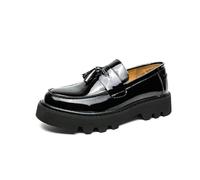 Mocassini da Uomo con Suola Spessa in Pelle Verniciata Classici con Punta Rotonda E Tacco Spesso Slip-On Scarpe Casual da Lavoro Formali,Nero,45 EU
