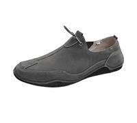 Mocassini da uomo da guida rilassati slip-on scarpe da barca in pelle scamosciata con pizzo elastico per viaggi su strada casual venerdì pranzo al mare, Grigio scuro, 39 1/3 EU