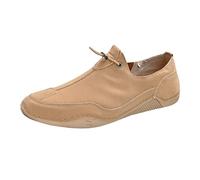 Mocassini da uomo da guida rilassati slip-on scarpe da barca in pelle scamosciata con pizzo elastico per viaggi su strada casual venerdì pranzo al mare, cachi, 40 2/3 EU