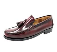 Mocassini da Uomo in Pele con Suola Cuoio Welted Scarpe Castellano Mocassino con Nappine Bordeaux Rosso 46