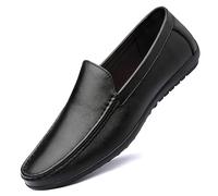 Mocassini da Uomo in Pelle con Punta a Grembiule, Tinta Unita, Mocassini da Guida, Tacco Piatto, Comodi, Leggeri, Casual, Classici, Slip-on(Nero,45 EU)