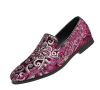 Mocassini da uomo in pelle mocassini con paillettes, scarpe casual alla moda, comode scarpe da lavoro piatte, eleganti scarpe formali, antiscivolo, morbide e traspiranti, Colore: rosso, 43 EU