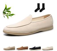 Mocassini da uomo in pelle scamosciata senza lacci, mocassini alla moda casual da guida, scarpe eleganti da smoking retrò britannico, scarpe formali per ballo di fine anno, matrimonio, lavoro, Beige
