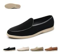 Mocassini da uomo in pelle scamosciata senza lacci, mocassini casual formali leggeri per guida, vacanze, lavoro, Nero , 46 EU