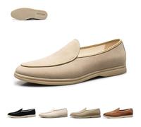 Mocassini da uomo in pelle scamosciata senza lacci, mocassini casual formali leggeri per guida, vacanze, lavoro, cachi, 46 EU